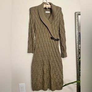 Calvin Klein faux wrap sweater dress Medium olive green